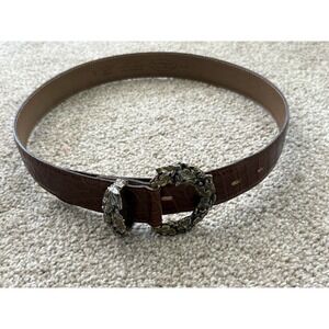 TALBOTS Brown Alligator Texture Leather  Belt Made in Italy Leaf Buckle Small